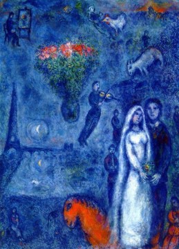 Marc Chagall Painting - El artista y su novia contemporáneo Marc Chagall